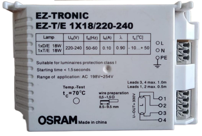 OSRAM EZP8 2X18W ELECTRONIC BALLAST - Dual 18W electronic ballast offering flicker-free operation, compatibility with T8 fluorescent tubes, and dependable performance with energy-saving features suitable for commercial lighting systems